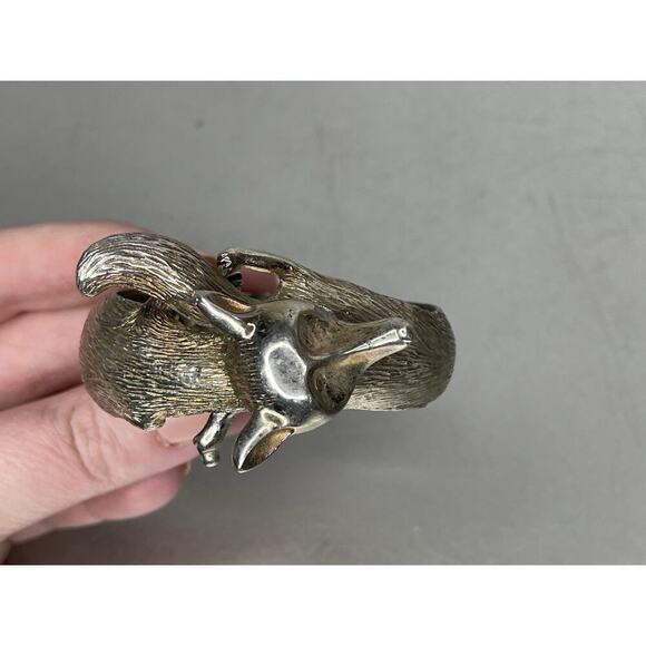 Vintage CASTLECLIFF Silver Plated Platinum FOX Clamper Cuff Bracelet - Picture 2 of 6